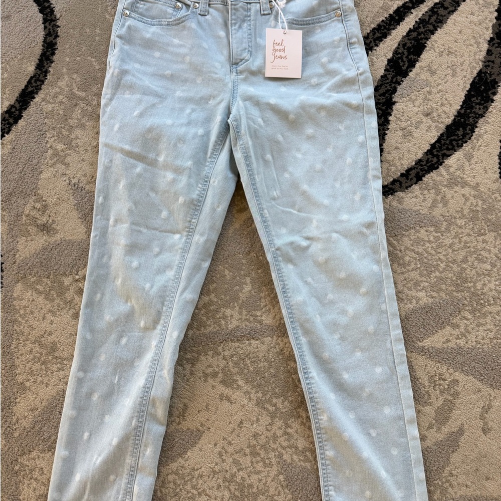 NWT LC Lauren Conrad Light Blue Polka Dot Cropped Jeans Skinny crop